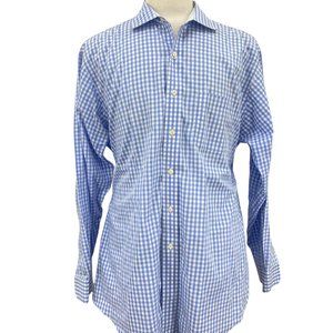 Brook Brothers Men's Blue & White Classic Casual Button Down Shirt Sz 17.5 / 35